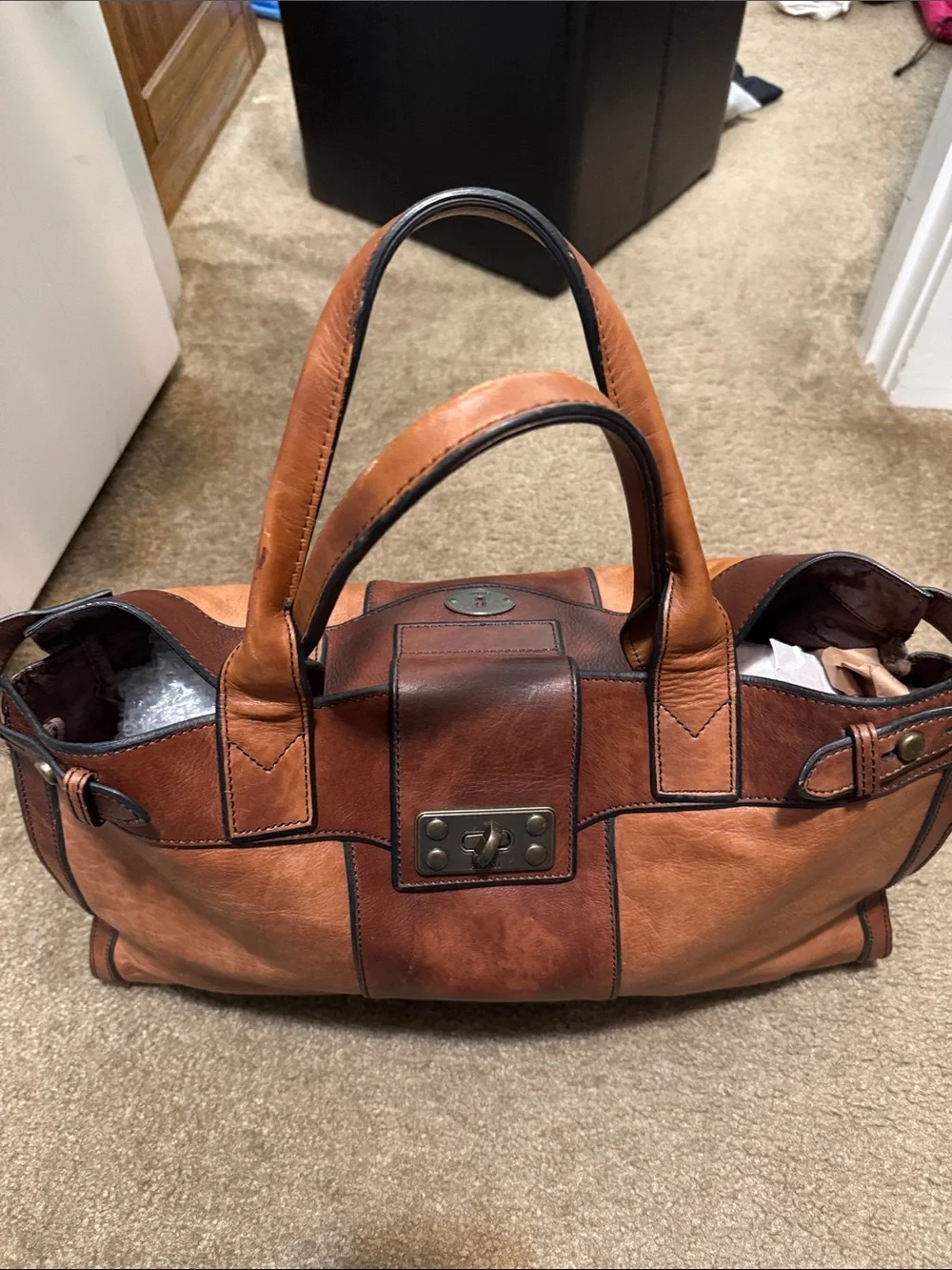 Fossil Two-Tone Brown Leather Tote Bag